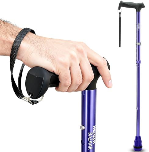 Healthbazaar promenadkäpp i alla områden för män och kvinnor, lätt, vikbar, justerbar, stötdämpning, vikbar promenadkäpp för äldre och vuxna (romantik lila)
