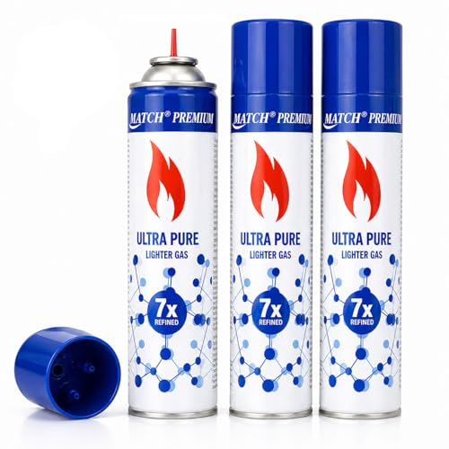 3X 300 ml Feuerzeuggas zum Nachfüllen mit Adaptern | Butangas für Flammbierbrenner | Sturmfeuerzeuge | Stabfeuerzeug | Feuerzeug Gas Nachfüller