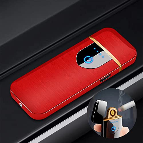 Deluisho Gas Mecheros, Encendedor Electrónico, Mechero de Arco, Carga USB/Resistente al Viento/Encendedor Táctil Duradero, Encen-dedor de Cigarrillos de Bolsillo (Rojo)