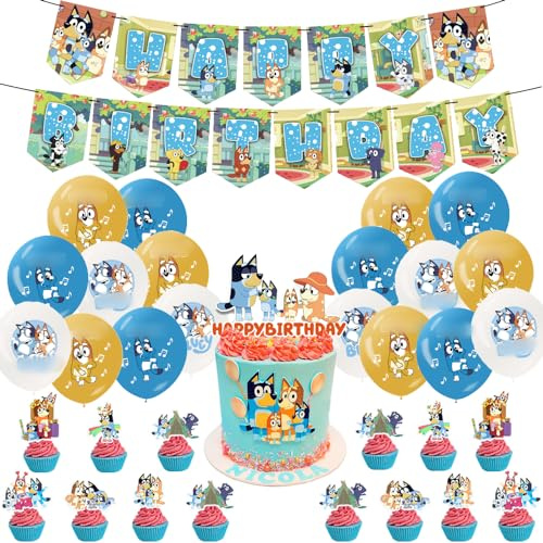 44 Stück Party Deko Set mit Ballons & Luftballons für Kinder - Geburtstag Tortendekoration