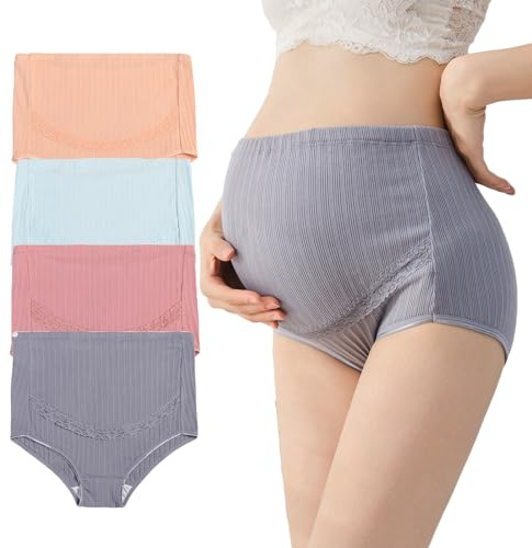 AUTUCAU Maternity Cotton Underwear High Waist Adjustable Pregnancy Seamless Soft Hipster Panties Over Bump 4-Pack