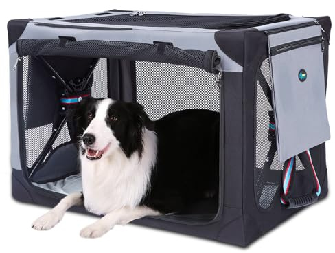 Ownpets Faltbare Hundebox, Hundetransportbox mit wasserdichtem, weichem Stoff, aufsteckbare Aufbewahrungstasche (L)