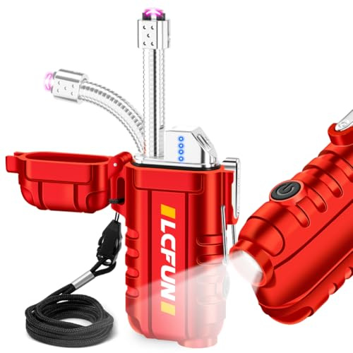 LcFun Feuerzeug Elektrisch, 360° Flexible Hals Lichtbogen Feuerzeug, USB C Feuerzeuge Wiederaufladbar, Winddicht Elektrisches Feuerzeuge mit LED-Batterie-Anzeige, Männer Frauen Geschenk