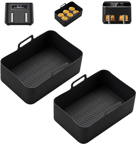 Air Fryer Silicone Liner for Cosori Dual Air Fryer 8.5L/Ninja/Tower,2pcs Air Fryer Liners Reusable Air Fryer Accessories for Ninja Foodi AF300UK and Other Dual Air Fryer
