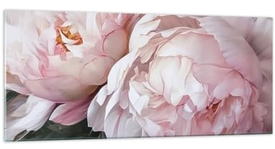 Wandbilder Dekoration Wohnzimmer Blumen Pfingstrosen Romantisch Panorama Bilder auf Glas 120x50cm Glasbild Schlafzimmer Küche Wand Kunstdruck Art Groß Wanddeko Bild im Glas Modern GAB120x50-5815