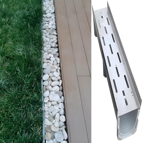 Entwässerungsrinne U-förmiges Grabenentwässerungssystem Drainageroste für Auffahrten mit langen Abflusslöchern Abdeckung, Trog-Drainage-Graben für Kiesel/Regensteinfüllung(100x27x18cm/39.4x10.3x7.1in)