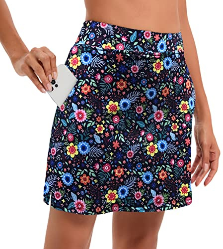 Timuspo Falda de tenis para mujer con pantalones, falda corta con bolsillos, falda deportiva de verano, para golf, senderismo, correr, ciclismo, D01 Flores Coloridas Armada, M