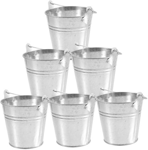 Healeved 6pcs Metal Candy Bucket Mini Buckets Small Iron for Party Wedding Centerpieces Serving Snacks