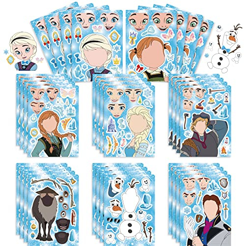 24 Stück Frozen Make a Face DIY Aufkleber, Frozen Birthday Party Favors Geschenk-Set für Kinder, Make Your Own Stickers Toys Goodie Candy Bag Dekorationen, Snow Birthday Party Supplies