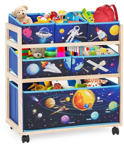 Kids Toy Storage Organizer with Wheels, Utility Rolling Cart with Large Storage Capacity for Bedroom, Toy Room, Playroom - Hold Toys, Books, Blankets (XQ)