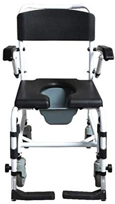 CRBUDY Nachttoilettenstuhl für Toilette, Duschstuhl, Multifunktions-Toilettenstuhl mit Rädern – Nachttoilettenstuhl für behinderte Patienten, 4-Fach höhenverstellbar