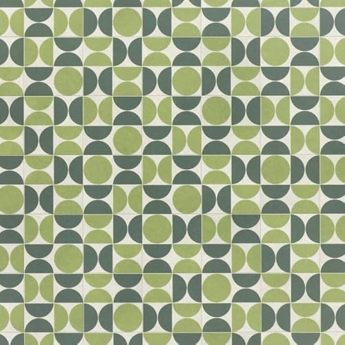 Retro Patterned Vinyl Flooring Roll Vintage Stone Mosaic Tile Effect Felt Backed Lino Flooring Colourful Hallway Kitchen Bathroom Vinyl Sheet 2m 3m Width 2m To 8m Length (Avocado Green, 2m x 2m)