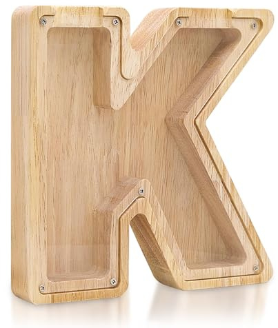 FORYNXHWIN Spardose Kinder, Personalisiert Holz Sparschwein, Spardose Alphabet, Transparente Geld sparen Box für Kinder Mädchen, Erwachsene, Geschenk&Dekoration (K)