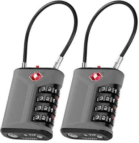 ZHEGE Luggage Locks, Cable Lock TSA Approved with White Numbers, Wire Padlocks with Code, 4 Digit Suitcase Padlocks Combination for Briefcase, Golf Bag, Gym Locker, Camping, Travelling (2P, Grey)