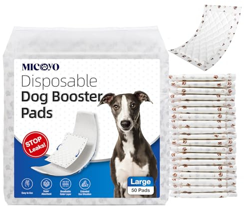 MICOOYO Einweg-Hundewindeleinlagen, Hunde-Booster-Pads für männliche und weibliche Hunde, Perioden-Einlagen für Windeln, Hosen (L-50)