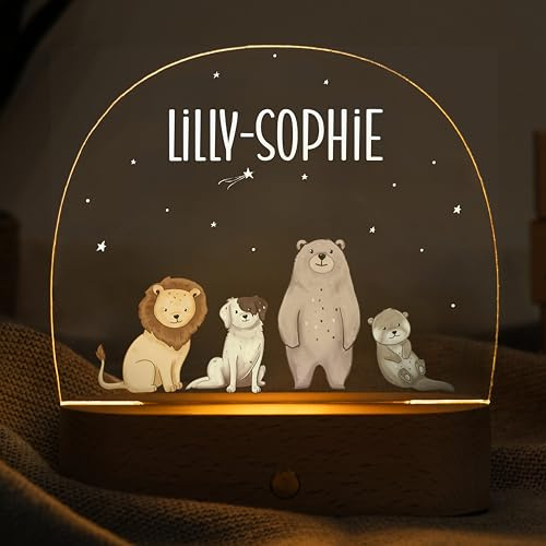 Muckelmeister Nachtlampe Personalisiert - Dimmbar - Nachtlicht Kinder mit Namen - Geschenk zur Geburt Junge - Babyzimmer Deko