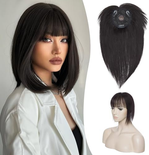 S-noilite Frangia Clip Capelli Veri Frangetta Extension, 32g 100% Capelli Veri Natural Bangs Extension, Hair Air Bang Hair Clip Frontale Frangia, Posticci per Capello Donna, 25CM Nero Naturale #1B