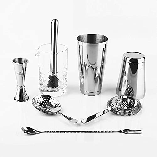 QTANZIQI Juego de Herramientas para coctelera, 8 Piezas, Kit de Barman, coctelera, Aparejo, colador, Cuchara, Vaso Mezclador