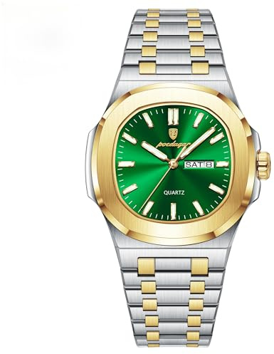 Poedagar Herren-Quarzuhren, modisch, quadratisch, klassisch, wasserdicht, leuchtend, Datum, Woche, Edelstahl, Herrenarmbanduhr