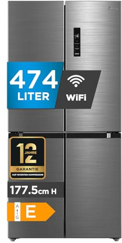 Midea MDRF632FIE46 Multi Door Kühlschrank mit PlasmaPure | NoFrost, 474L (305L+169L), Smart*Cooling|Inverter-Technologie| AllAround Cooling|Vario-Box, 177.5cm hoch Blau-Stahl