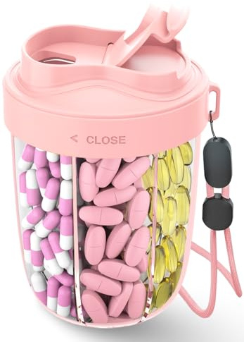 Tablettenbox 7 Tage Morgens Mittags Abends | Rund mit 7 Großen Fächern & Anti-Verwechslungs-Design | Breite Öffnung, BPA-frei & Tragbar | Für Medikamente, Vitamine, Fischöl usw（Rosa）