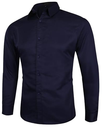 Generisk kostym skjorta herr svart, traditionell skjorta herr XXXL, ståkrage enfärgad knapplist, lång skjorta topp fritid långärmad fashionabla herrskjortor kostym, Mörkblå, 3XL