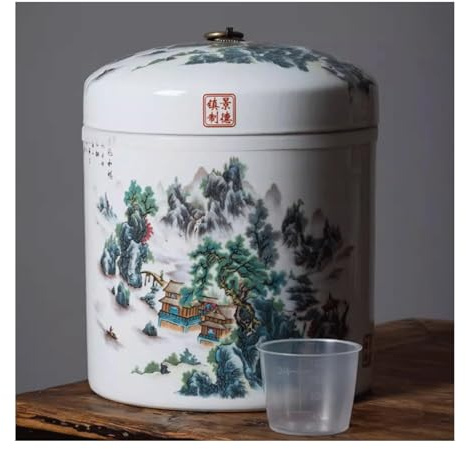 SJHPZG Keramik Reisbehälter mit Deckel, 5 kg chinesisches Korn Tee -Lagerbehälter Versiegelter Lebensmittelspender für Getreidemehl Zucker Kaffee