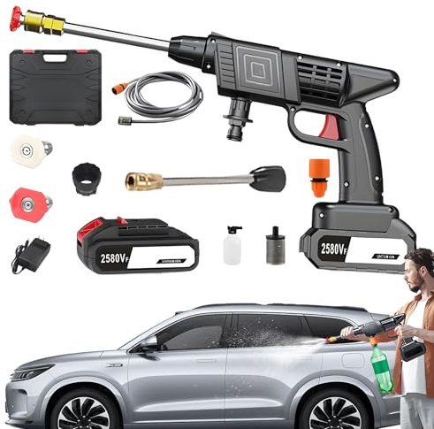 Limpiador inalámbrico de alta presión – Potente limpiador inalámbrico de alta presión | Herramienta de limpieza ajustable con accesorios para el hogar, al aire libre, coche y jardín