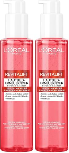 L'Oréal Paris Hautbilderneuerndes Reinigungsgel für Frauen: eine Reinigung für ein geglättetes und sofort erneuertes Hautbild mit 3,5 Prozent Glykolsäure, Revitalift, 1x 150ml (Packung mit 2)