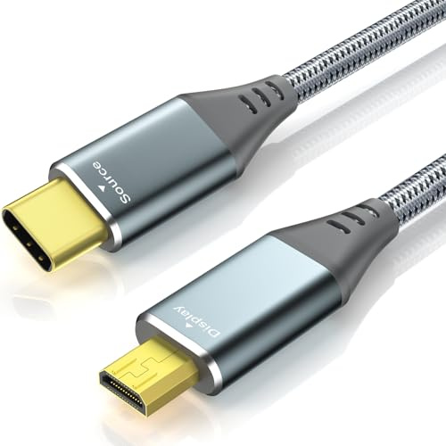 USB-C-auf-Micro-HDMI-Kabel, 4K, 60 Hz, 18 Gbit/s, geflochtenes Aluminium, für USB-C-Geräte, Samsung Freestyle/ASUS XG17AHP/M80B/Odyssey G8 OLED, tragbarer Monitor (Quelle zu Display), 0,9 m