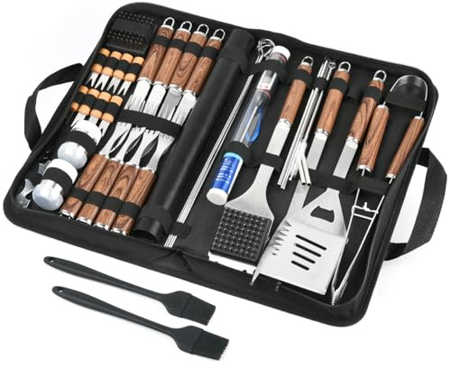 BOPEUY Kit Barbecue Ustensiles, 38pcs Kit Barbecue, Inoxydable Ustensiles Barbecue avec Noir Sac, Kit d'accessoires pour Barbecue à Griller, Intérieur et Extérieur Barbecue Kit Cadeau