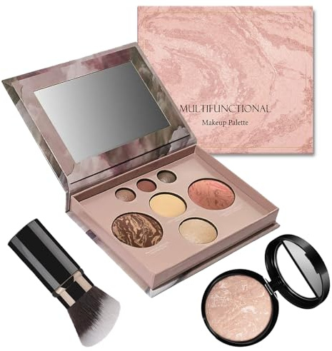 Baked Palette Makeup Set,3Pcs Cosmetic Make Up Starter Kit, Includes Baked Foundation, Bronzer, Blush, 2 Highlighters, 3 Eyeshadows and Brush, Makeup Gift Set For Teenage & Adults