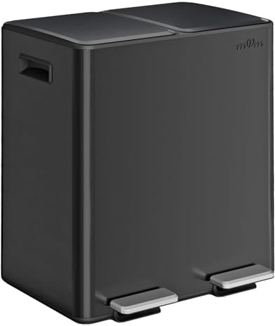mVm Kitchen Bin,40L Dual Rubbish Bin,2 x 20L Stainless Steel Pedal Bins,Double Recycling Trash Can with Soft-Close Lids and Plastic Inner Buckets,Fingerprint Proof,Odour Seal,Large Capacity Trash Can