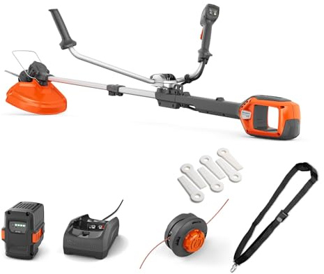 Husqvarna 220iR sladdlös grästrimmer (inklusive batteri och laddare) – 36 V grästrimmer med borstlös motor, boost-läge, 36 cm skärbredd, trimmertråd och plastskärblad inkl. bärrem