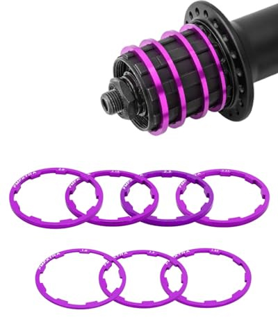 HUVZOR 7Pcs Innenlager Spacer Fahrrad Schwungrad Unterlegscheibe Spacer Kassette Schwungrad Naben Spacer Fahrrad Tretlager Achse Dichtung für MTB Rennrad Universelles Fahrrad,rennrad spacer Lila