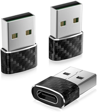 Basesailor Adaptador USB a Tipo C Coche 3Pack,Convertidor CarPlay USB C | Adaptador Cargador USBA Macho USBC Hembra para iPhone 17 17e Air 16 15 Pro,Samsung S26 A56,No Apto para iPad/Magsafe/HomePod