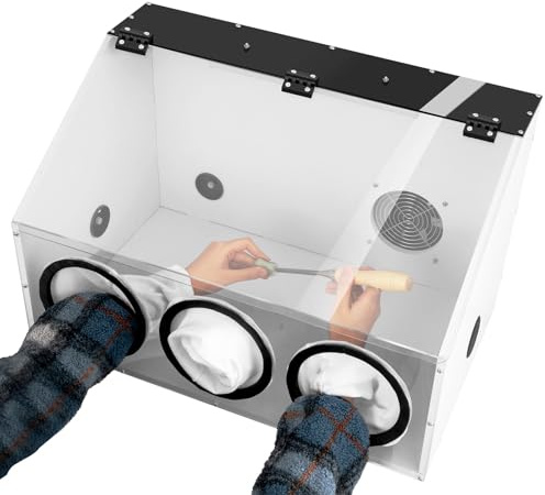 2 Holes Dust Cover Fully Enclosed Grinding Table, Polisher Dust Box,Fully Enclosed Table Polisher Dust Box,High Visibility with Pvc&Plexiglas Led & Fan for Carving,Cutting,Drilling,Polishing,Milling