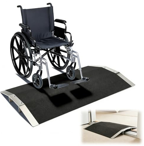 Wheelchair Threshold Ramp, 70cm L × 4cm H Bridge Threshold Ramp for Doorways, Fits 7–13 cm Width Adjustable Supporting, Non Slip Safety Surface Aluminum Ramp for Wheelchairs Stairs Vans Steps