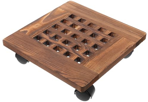Sewroro Bandeja para Macetas Móvil de Madera Maciza 30x30 Cm con Ruedas Giratorias 360° y Freno Diagonal Reforzado, Palet para Jardineras Resistente y Base para Plantas de Interior