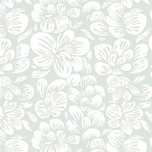Yomshi Self Adhesive Wallpaper Light Green Floral Wallpaper 44 x 300 cm Vintage Wall Paper Roll Kitchen Vinyl Wrap for Furniture Bathroom Living Room Waterproof Removable Easy to Install