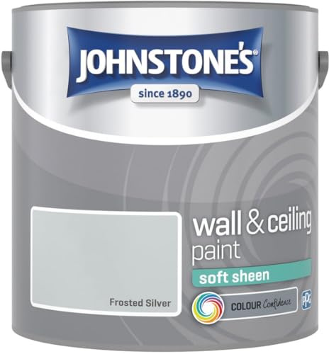 Frosted Silver Johnstone’s Wall & Ceiling Soft Sheen Paint 2.5L – Subtle Sheen Finish, Durable & Washable, Quick Dry, Low Odour Interior Paint for Walls & Ceilings