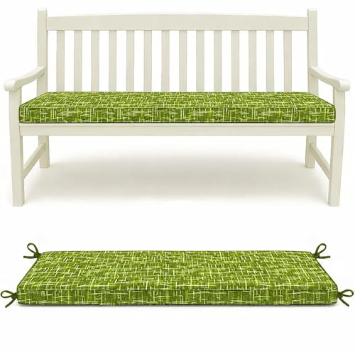 HAND Cuscino per Panca 120x40 cm - Interno ed Esterno - Seduta Imbottita, Morbida e Resistente - Per Giardino, Patio, Cucina - Prodotto in Italia (Verde RIGATO)