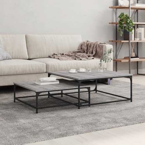 Keeushr Satztische 2 STK. Grau Sonoma Holzwerkstoff, Modernes Beistelltisch-Set für Wohnzimmer, Schlafzimmer oder Büro, Langlebige und Stabile Tischplatte, Platzsparendes Möbelstück