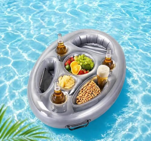 Neuytiky Portabevande Gonfiabile 2 in 1 con 8 Fori, Vassoio Galleggiante Grande Capacità, Bar Piscina Gonfiabile per Accessoire Piscina, Bouee Piscina, Spa Gonfiabile
