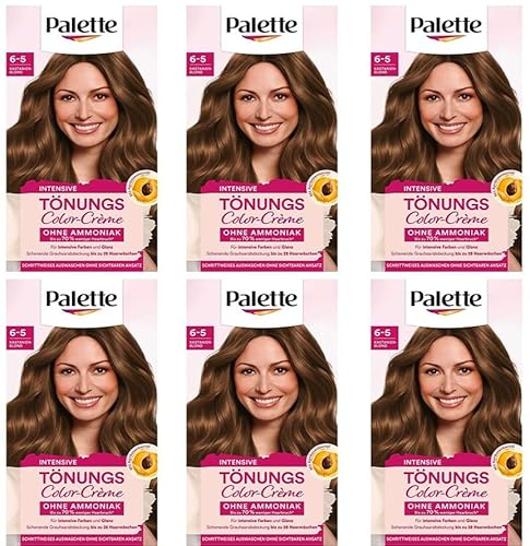 6x Palette Tönungscreme 6-5 Kastanienblond temporäre Coloration ohne Ammoniak für eine schonende Grauhaarabdeckung,Haarfarbe für schrittweises Auswaschen,hält bis zu 28 Haarwäschen 115ml (6er Pack)