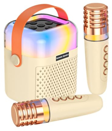 Mini Machine à Karaoké Enceinte De Chant sans Fil avec 2 Microphones | Système De Karaoké Pour Scène Bureau Terrasse Jardin Fêtes Extérieures Spectacles à Domicile