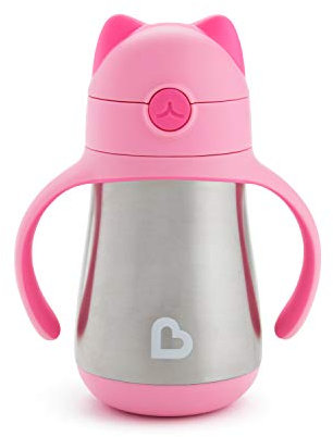 Munchkin® Cool Cat™ Stainless Steel Toddler Straw Cup, 8 Ounce, Pink