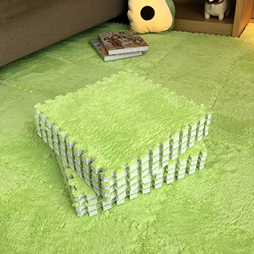 smabee Interlocking Carpet Shaggy Soft EVA Foam Mats Fluffy Area Rugs Protective Floor Tiles Exercise Play Mat for Children Kids Room Home Parlor Bedroom (12 pcs, Green)
