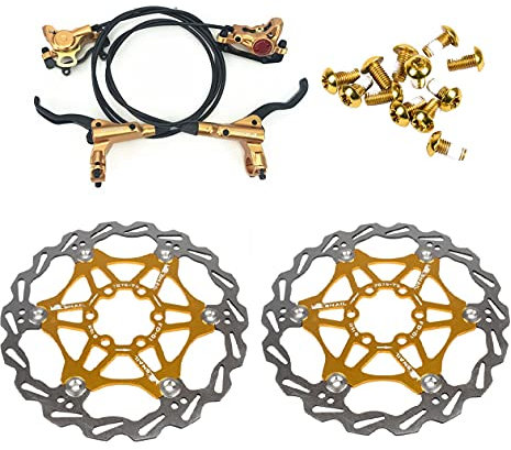 Zoom Hydraulic Disc Brakes Mountain Bike Sets MTB Front & Rear Set with Floating Disc Rotor 160mm & Color Bolts (Gold)