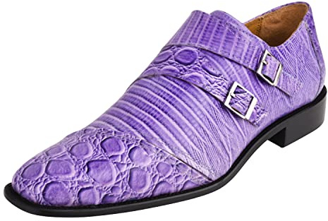 LIBERTYZENO Croco Print Genuine Leather Adult Wingtip Monkstrap Dress Shoes for Prom Graduation Grace Purple 8.5 Mens